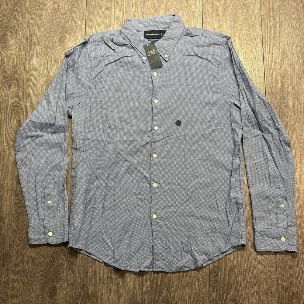 Abercrombie & Fitch Mens Blue Polka Dot Long Sleeve Button Down Shirt Large NWT